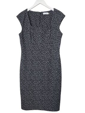 Calvin Klein Black And Gray Textured Leopard Print Cap Sleeve Sheath Dress  Sz 8